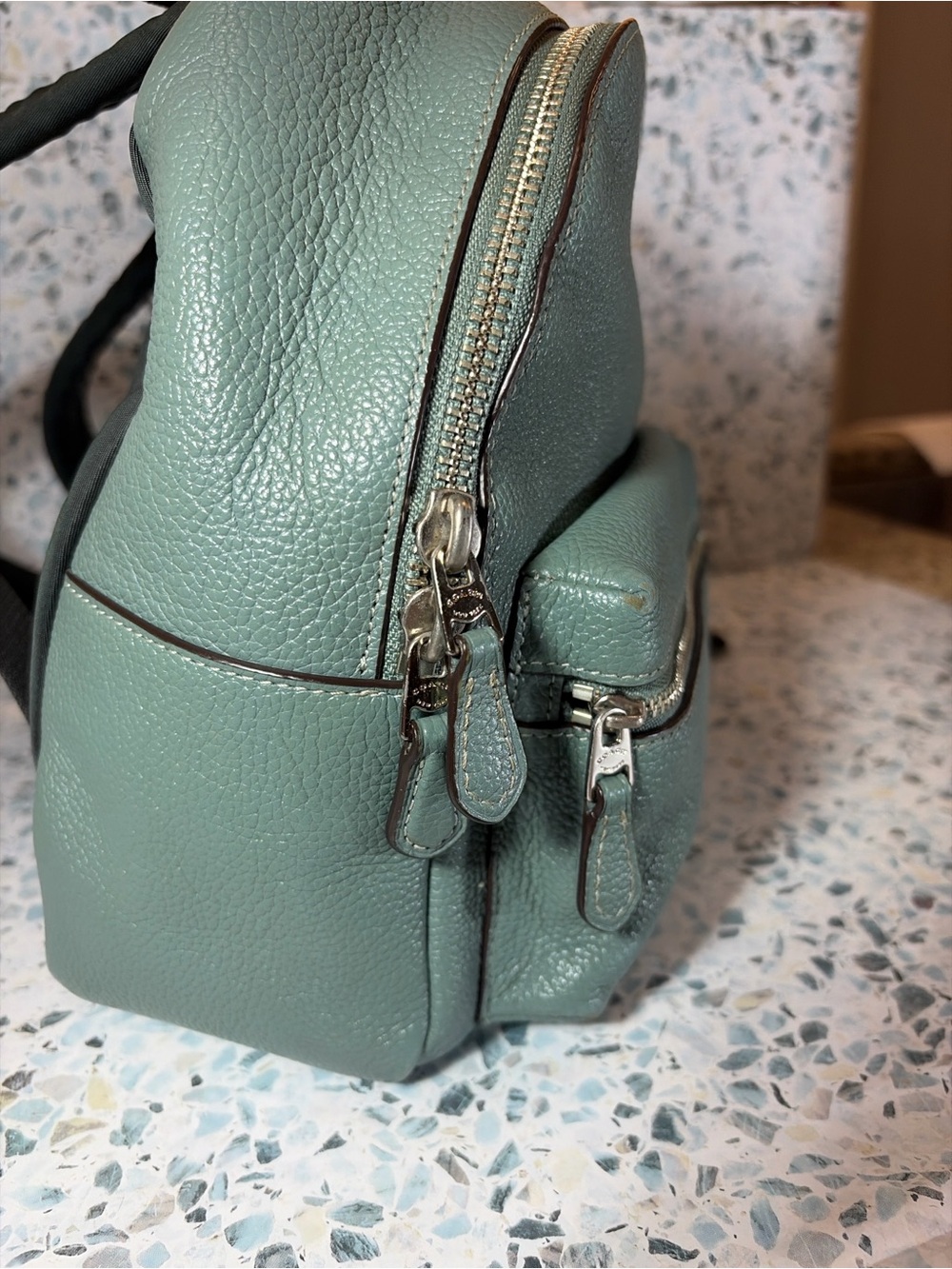 Coach Mini Charlie Backpack Pebbled Leather Seafoam Green F38263 - Picture 6 of 8